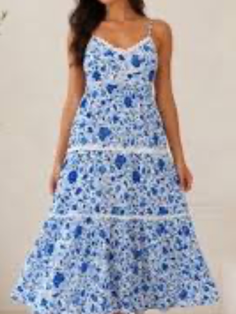 Blue Floral Tiered Maxi Dress with Spaghetti Straps